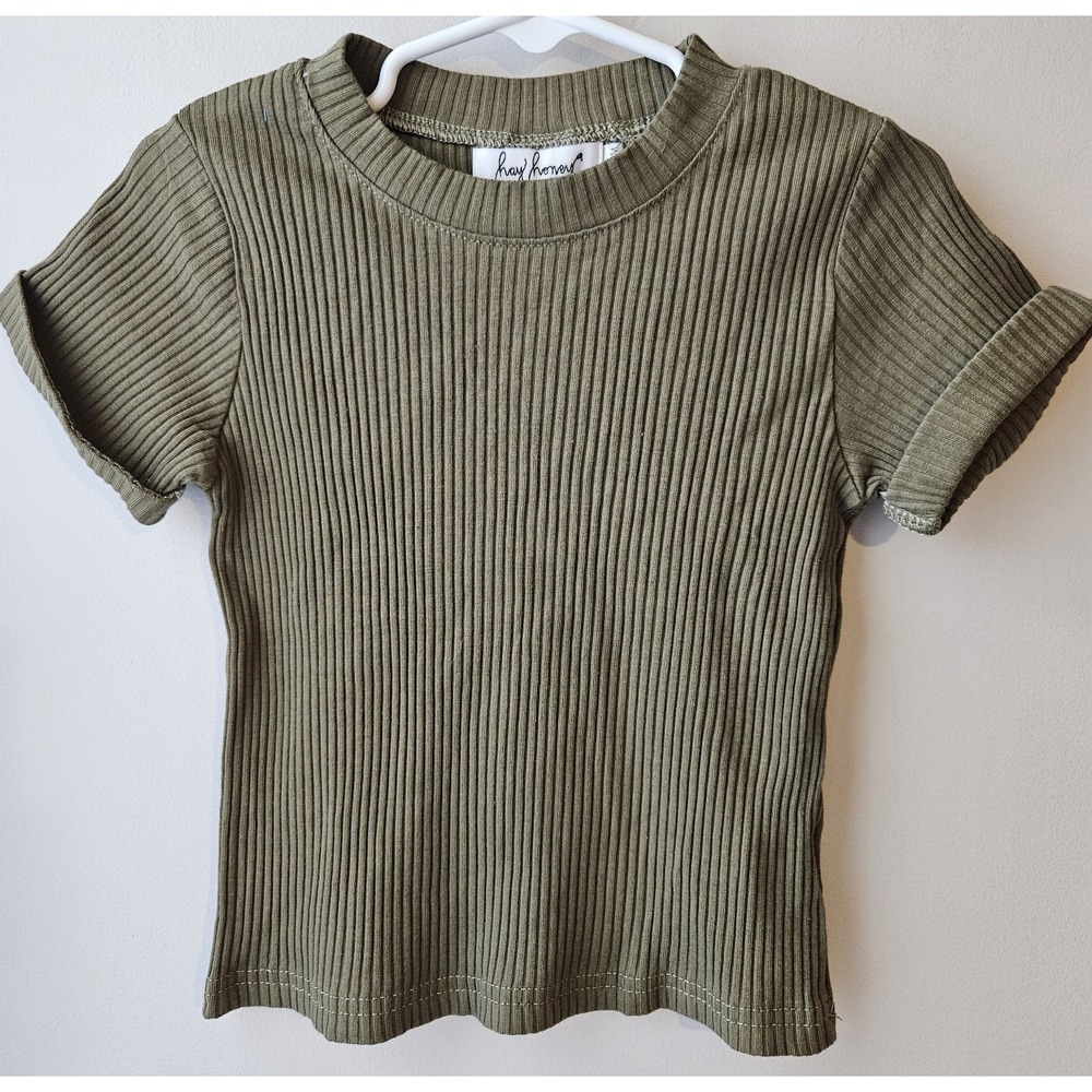 Hay Honey Baby‎ Ribbed Short Sleeve Top Olive Green 9–12M Cotton Stretch Tee